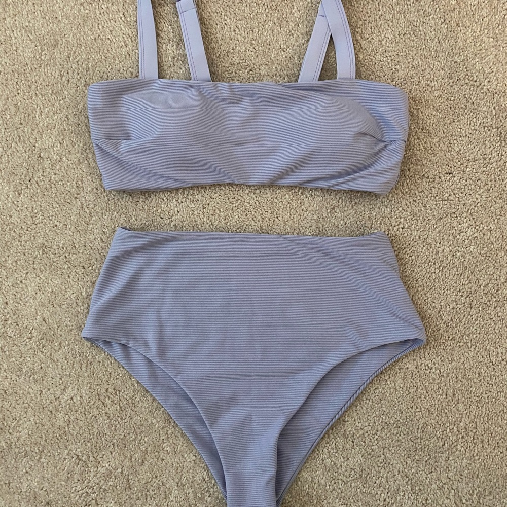 Purple Ribbed High Waisted Bikini - Picture 2 of 5